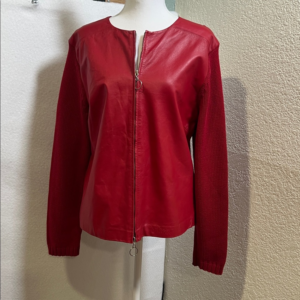 Red Leather and Knit Women's Blazer